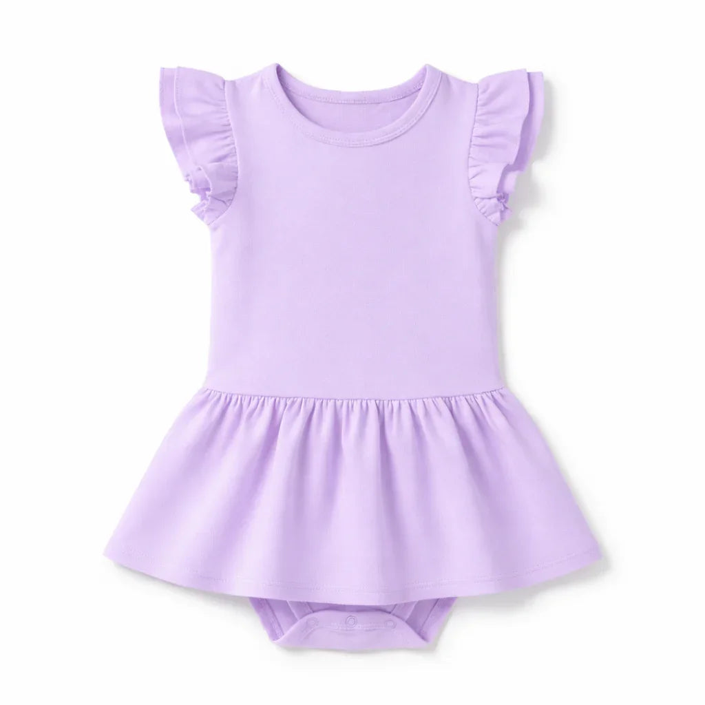 Solid Color Bamboo Cap Sleeve Ruffle Dress