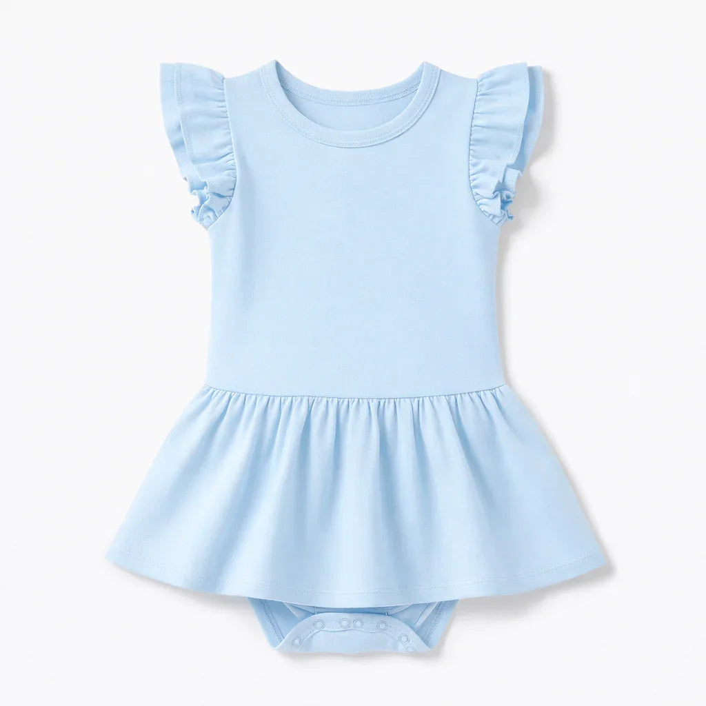 Solid Color Bamboo Cap Sleeve Ruffle Dress