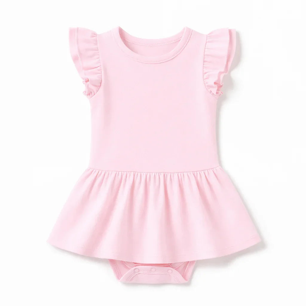 Solid Color Bamboo Cap Sleeve Ruffle Dress