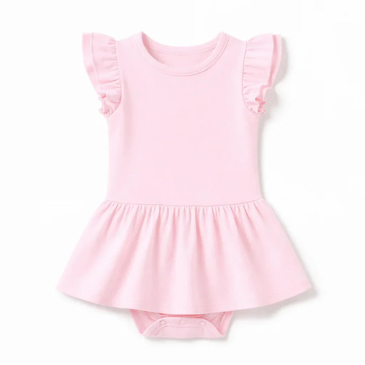 Solid Color Bamboo Cap Sleeve Ruffle Dress