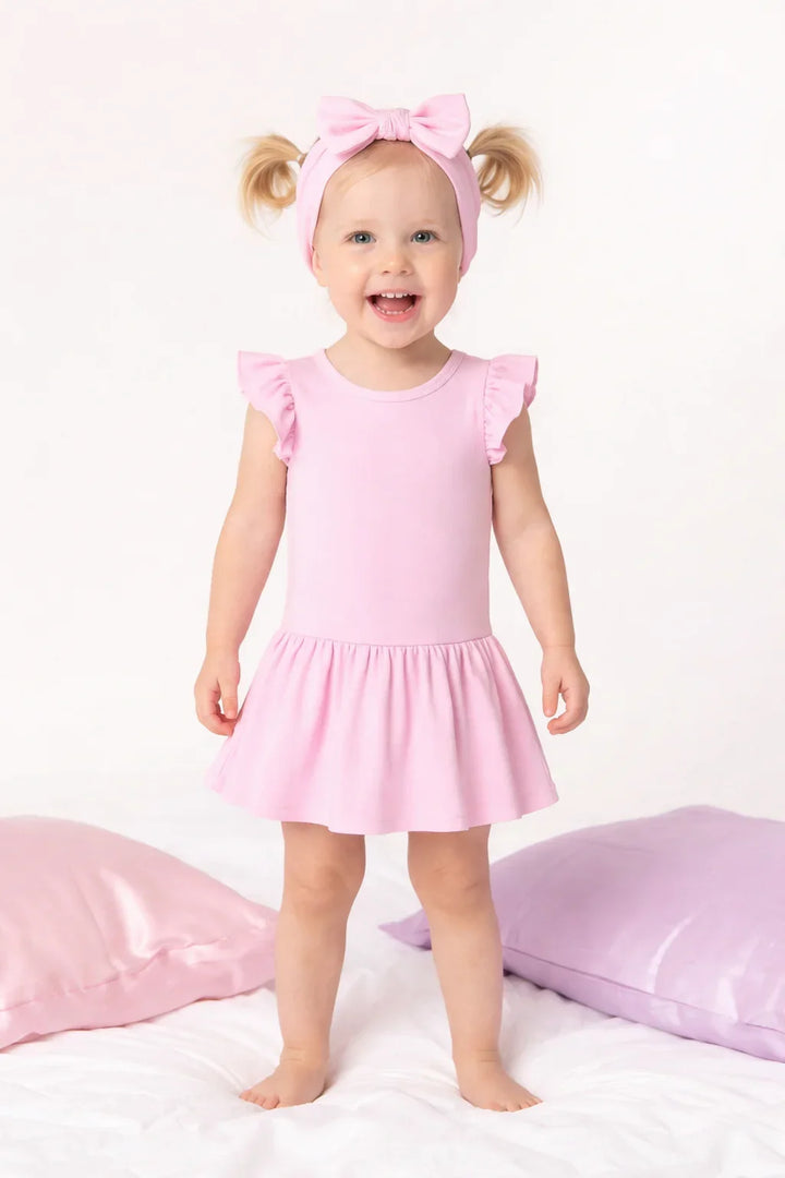 Solid Color Bamboo Cap Sleeve Ruffle Dress
