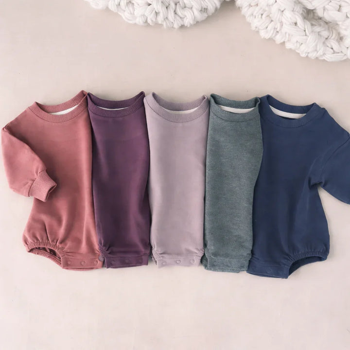 Solid Color Sweatshirt Bubble Romper
