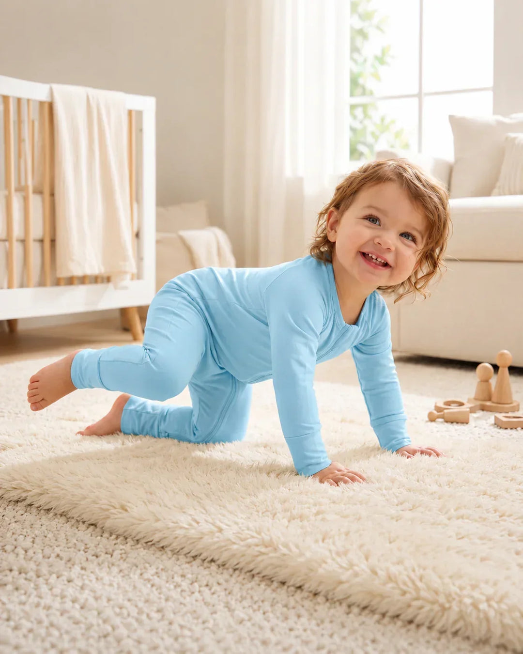 Light Blue Bamboo Convertible Zippered Romper