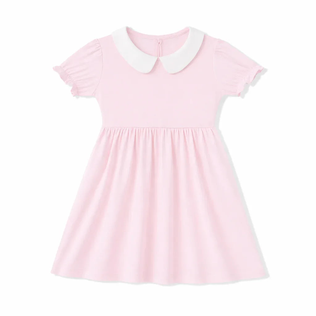 Einfarbiges Bambus-Kleid mit Peter-Pan-Kragen