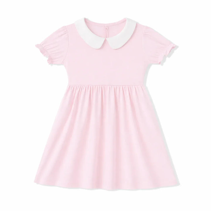 Einfarbiges Bambus-Kleid mit Peter-Pan-Kragen