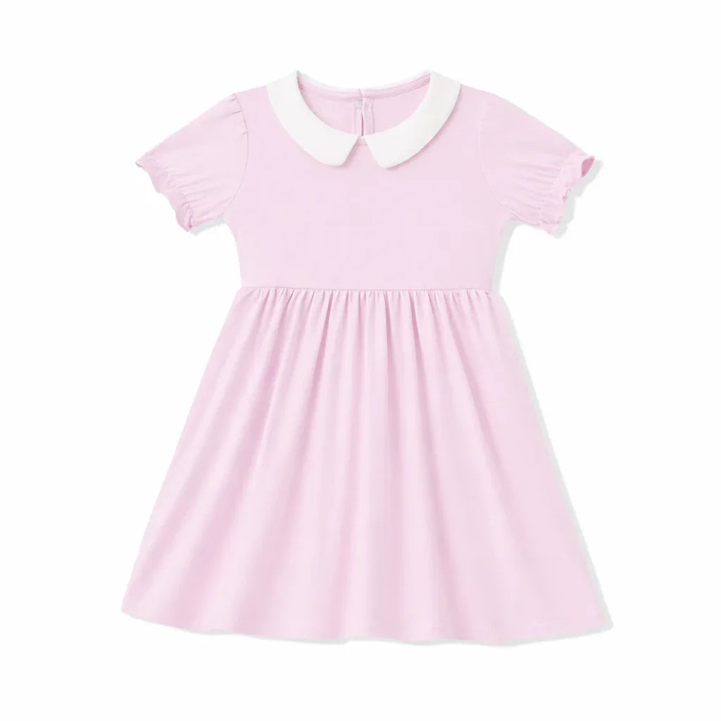 Einfarbiges Bambus-Kleid mit Peter-Pan-Kragen