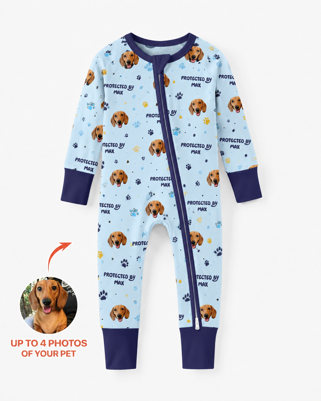 Custom Dog Photos "Protected By" Pawfect Blue Bamboo Convertible Zippy
