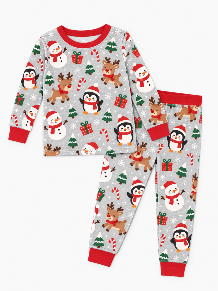 Penguins On Ice Slides Bamboo Two Piece Long Sleeve Pajama Set