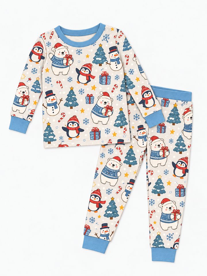 Penguin Winter Picnic Bamboo Two Piece Long Sleeve Pajama Set