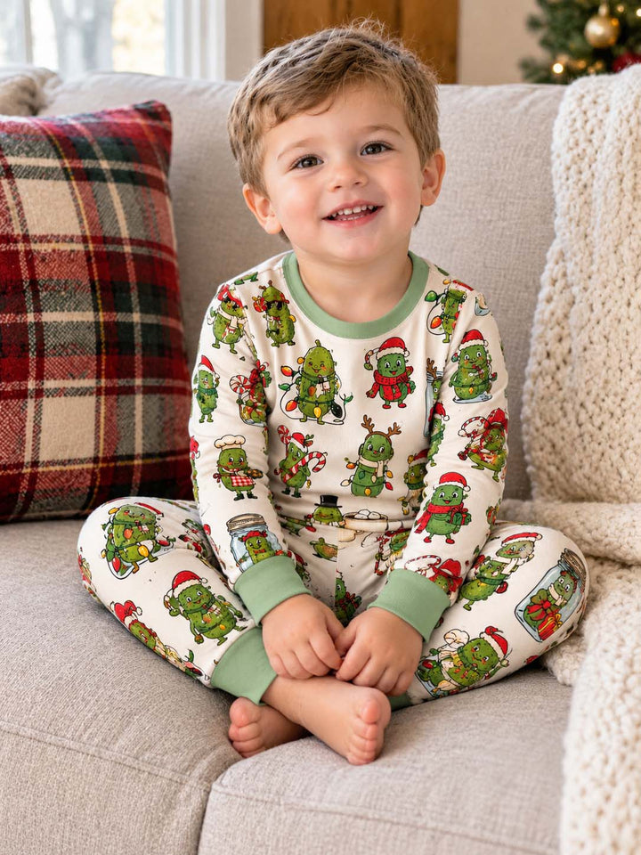 Christmas Pickle Characters Bamboo Two Piece Long Sleeve Pajama Set