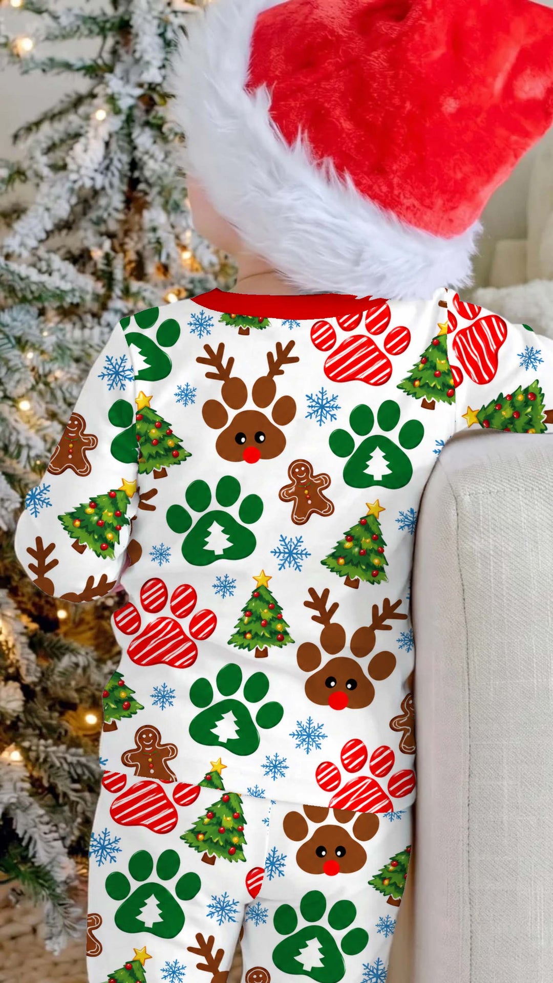 Christmas Reindeer Paw Prints Bamboo Two Piece Long Sleeve Pajama Set