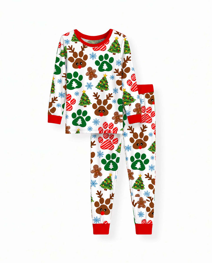 Christmas Reindeer Paw Prints Bamboo Two Piece Long Sleeve Pajama Set