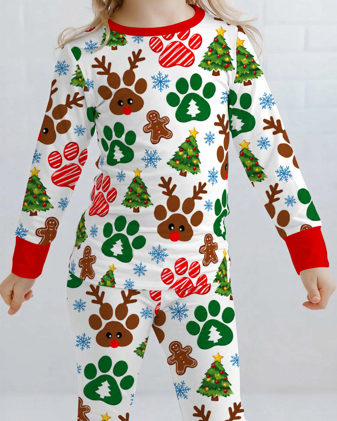 Christmas Reindeer Paw Prints Bamboo Two Piece Long Sleeve Pajama Set