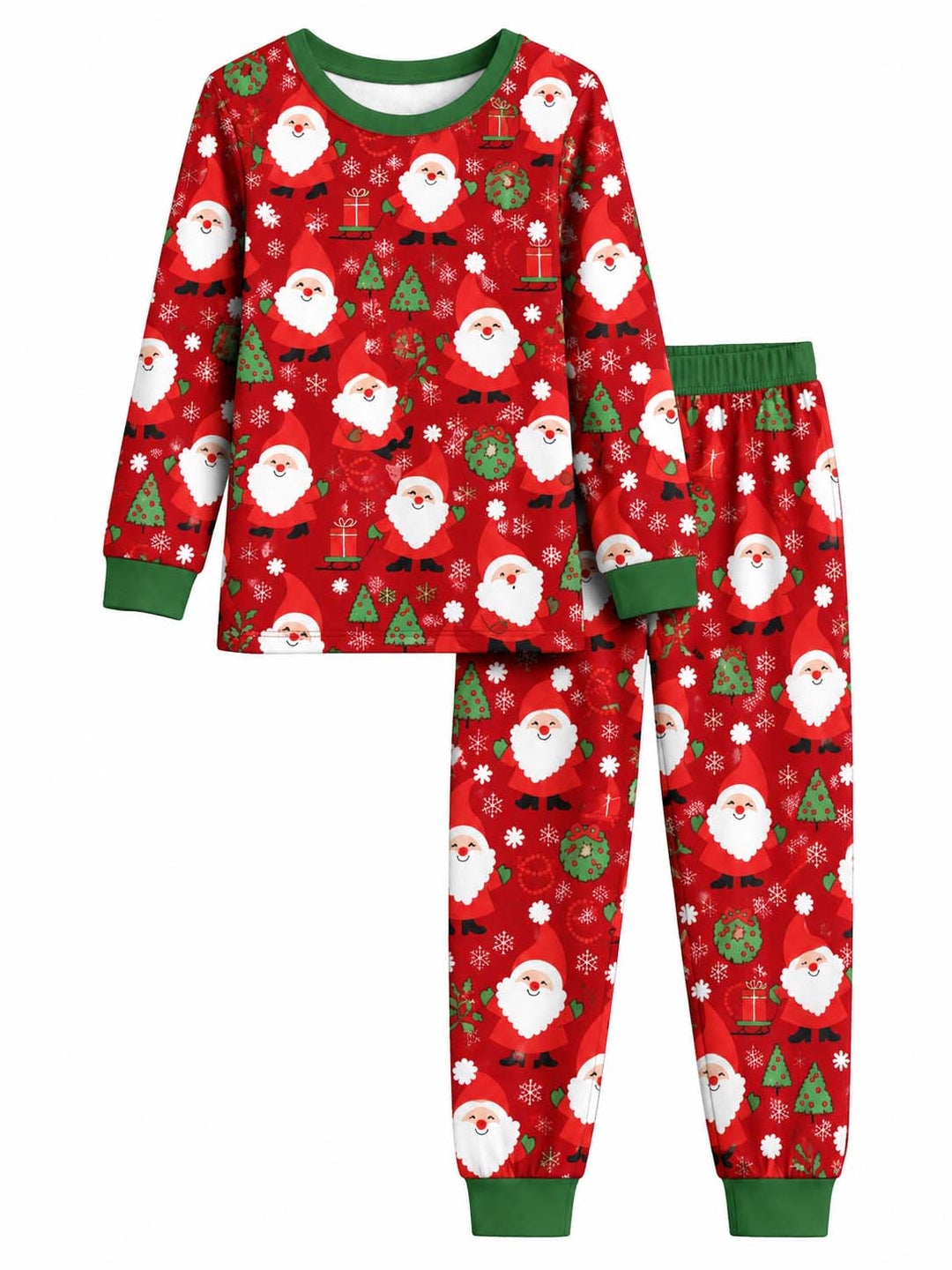 Christmas Santa and Snowflakes Bamboo Two Piece Long Sleeve Pajama Set