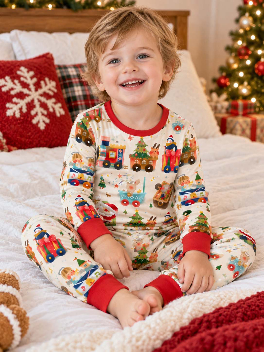 Christmas Toy Train Bamboo Two Piece Long Sleeve Pajama Set