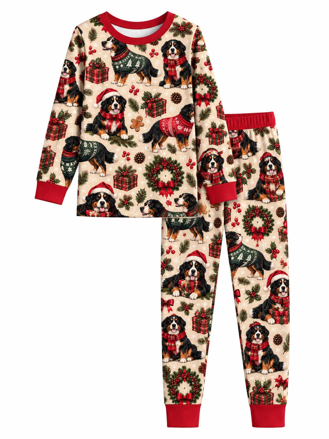 Classic Bernese Christmas Bamboo Two Piece Long Sleeve Pajama Set