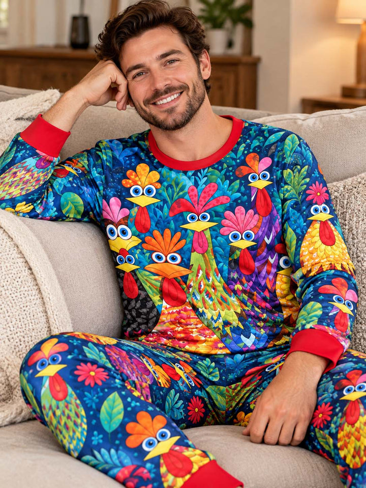 Colorful Chicken Garden Bamboo Men's Pajama Set