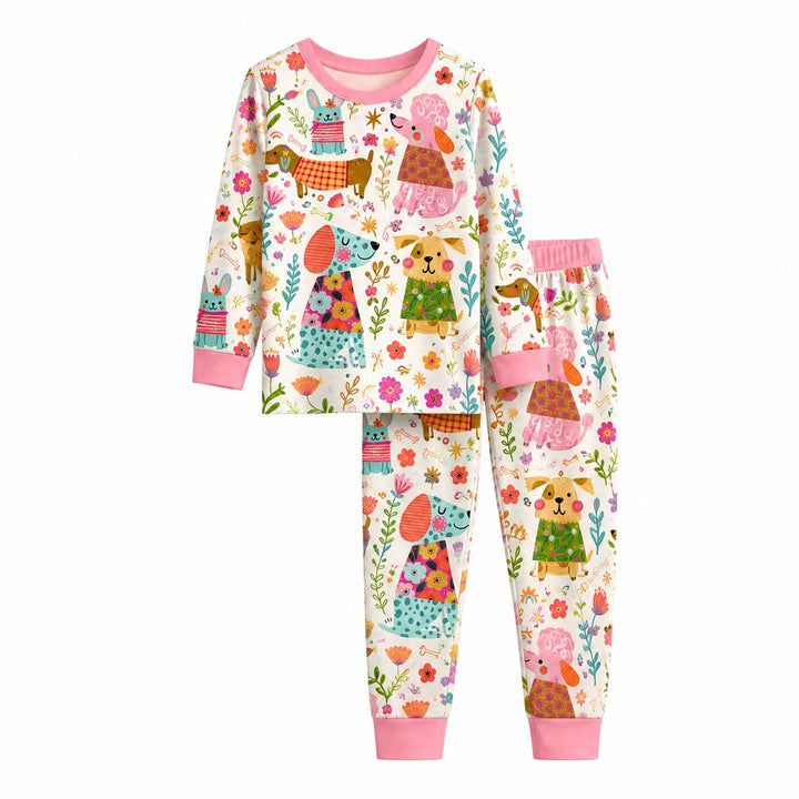 Colorful Dog Garden Bamboo Two Piece Long Sleeve Pajama Set