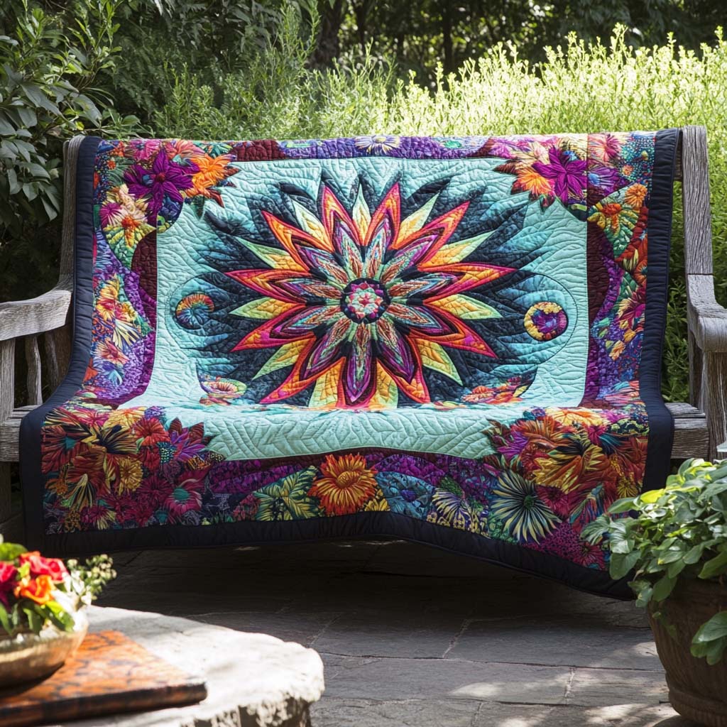 Colorful Floral Mandala Bamboo Quilt Blanket