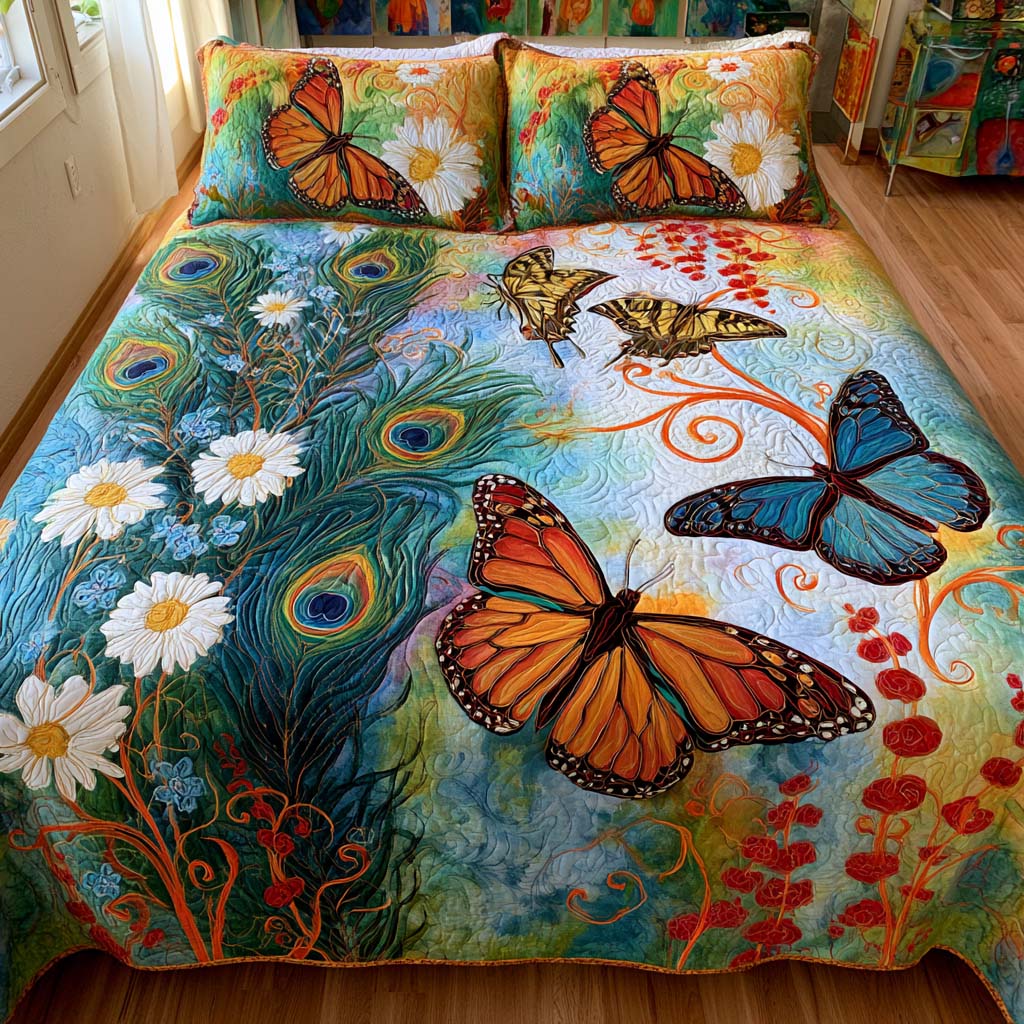 Colorful Garden Wings Bamboo Quilt Bedding Set