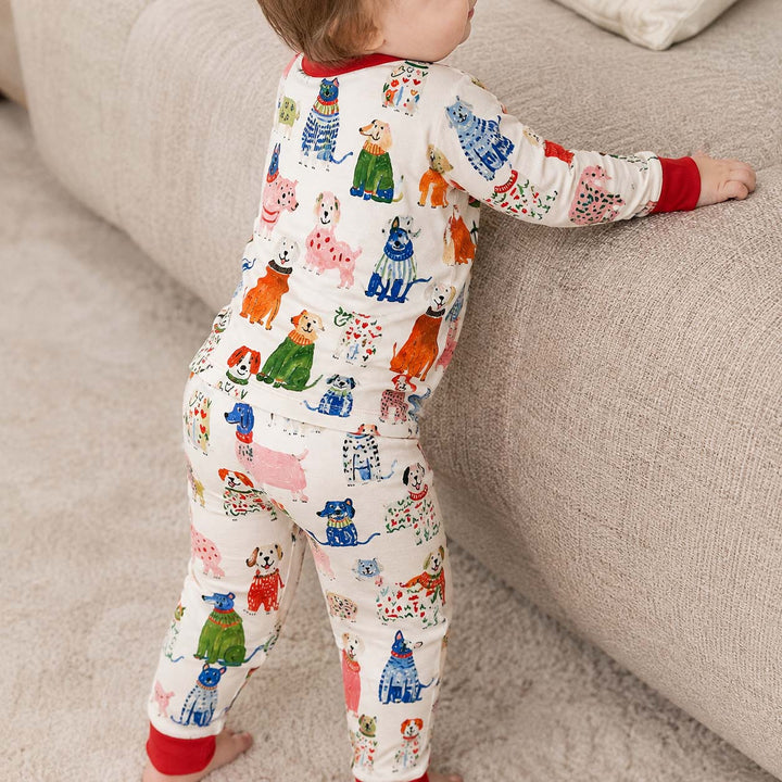 Colorful Sweater Dogs Bamboo Two Piece Long Sleeve Pajama Set
