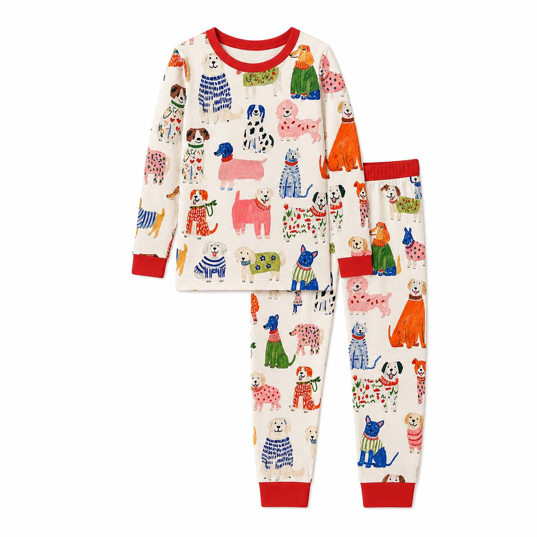 Colorful Sweater Dogs Bamboo Two Piece Long Sleeve Pajama Set