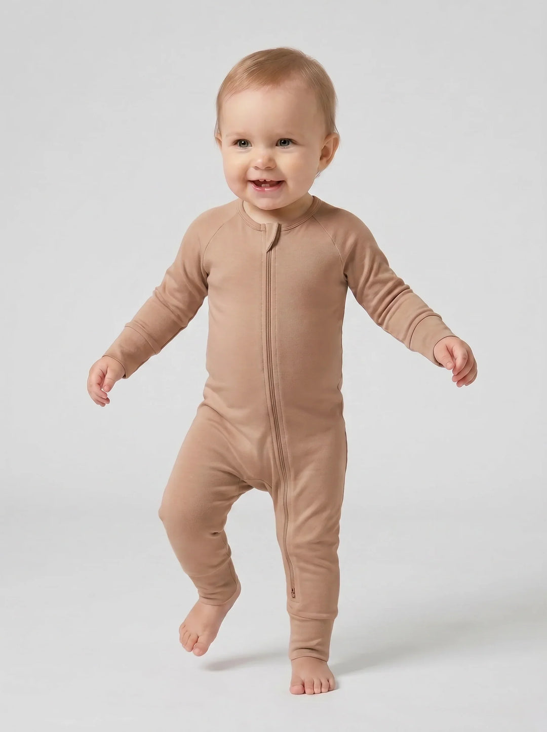 Latte Bamboo Convertible Zippered Romper