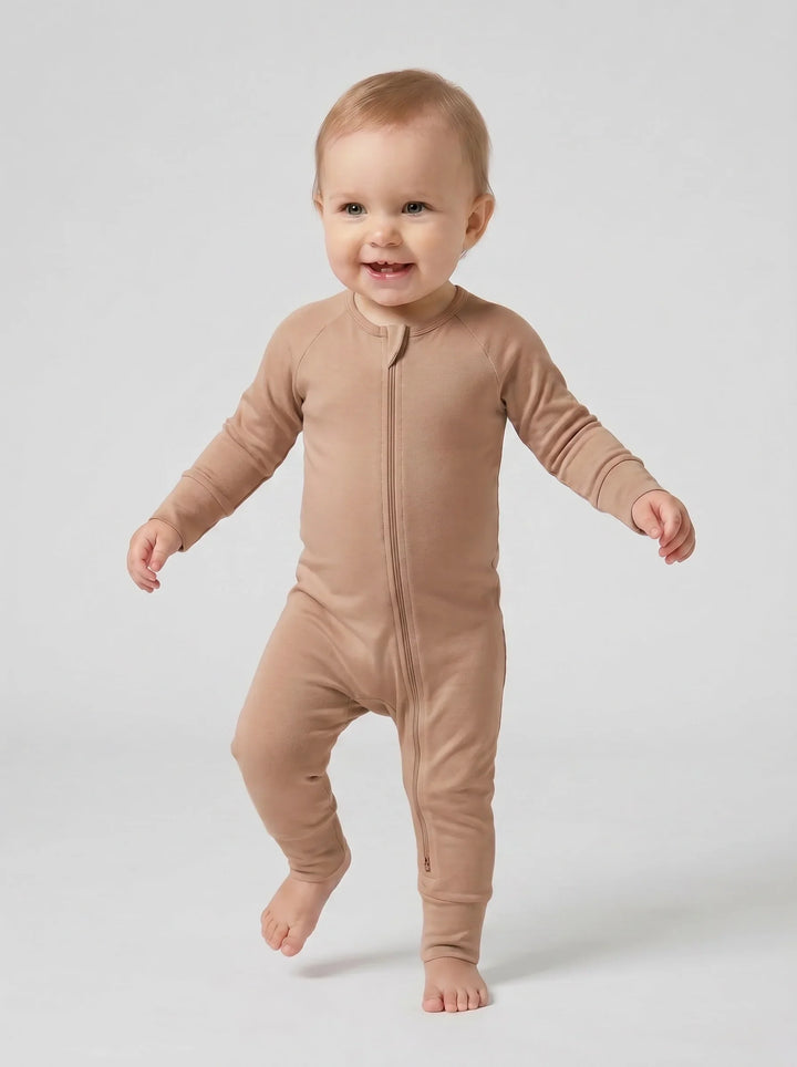 Latte Bamboo Convertible Zippered Romper
