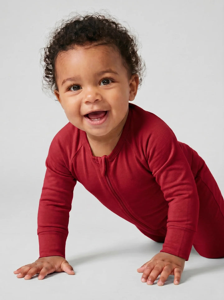 Red Bamboo Convertible Zippered Romper