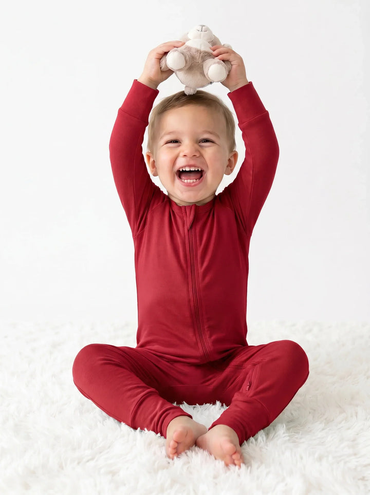 Red Bamboo Convertible Zippered Romper