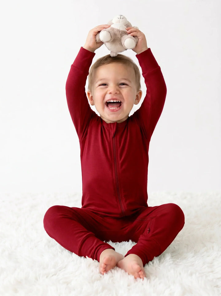 Maroon Bamboo Convertible Zippered Romper