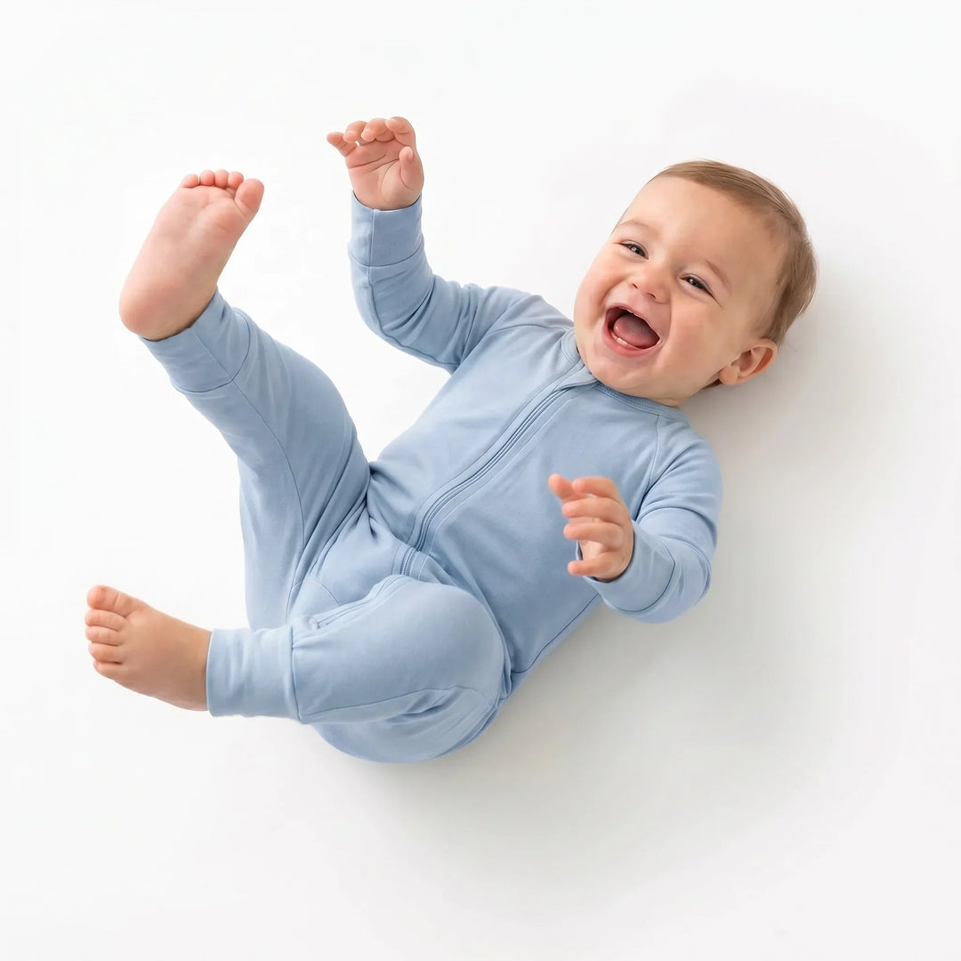 Light Steel Blue Bamboo Convertible Zippered Romper