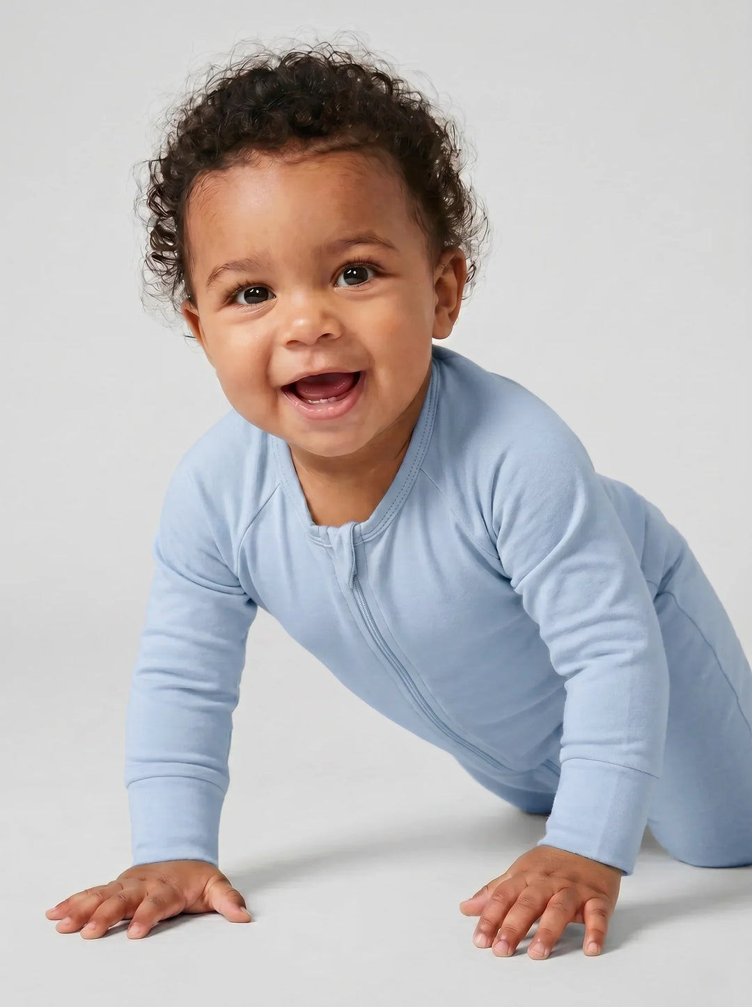 Light Steel Blue Bamboo Convertible Zippered Romper