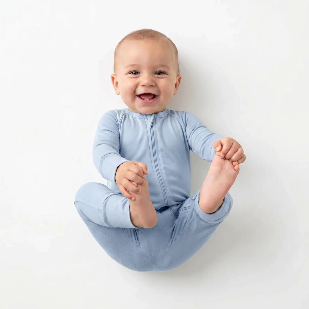 Light Steel Blue Bamboo Convertible Zippered Romper