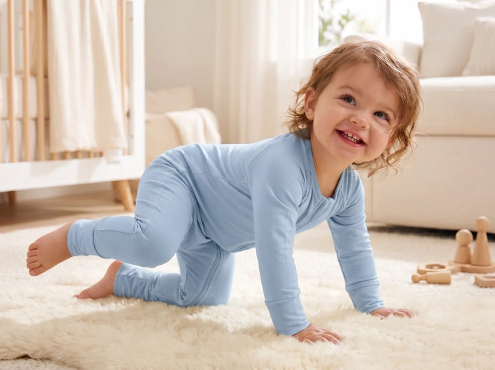 Light Steel Blue Bamboo Convertible Zippered Romper