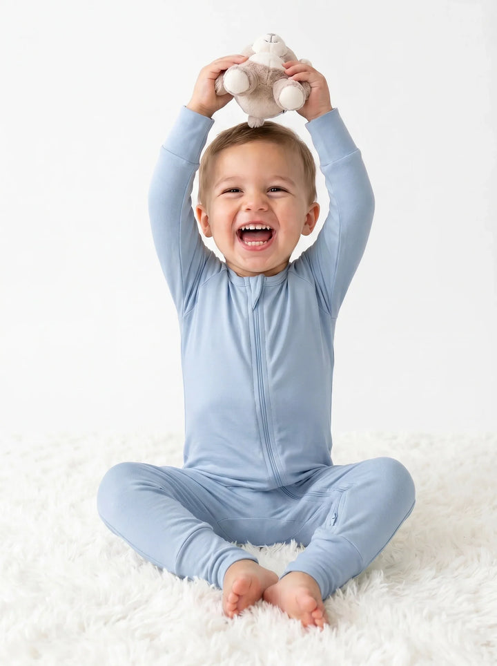 Light Steel Blue Bamboo Convertible Zippered Romper