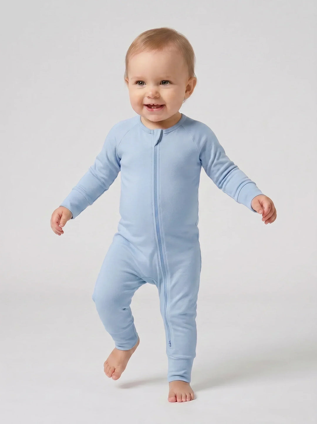 Light Steel Blue Bamboo Convertible Zippered Romper