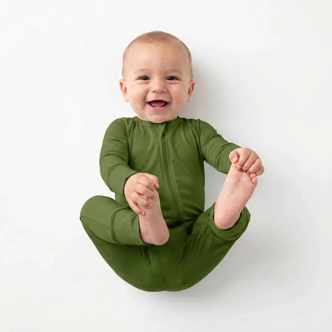 Dark Olive Green Bamboo Convertible Zippered Romper