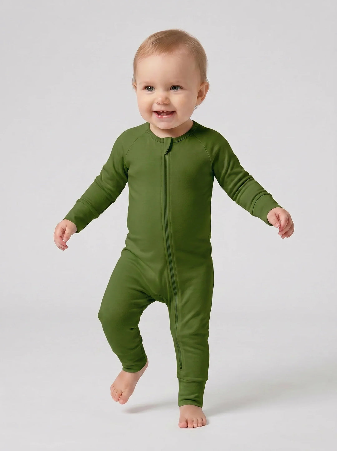 Dark Olive Green Bamboo Convertible Zippered Romper