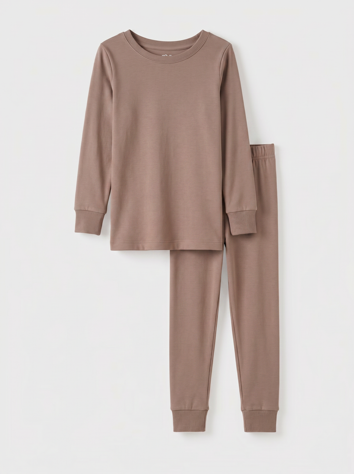 Solid Color Bamboo Two Piece Long Sleeve Pajama Set