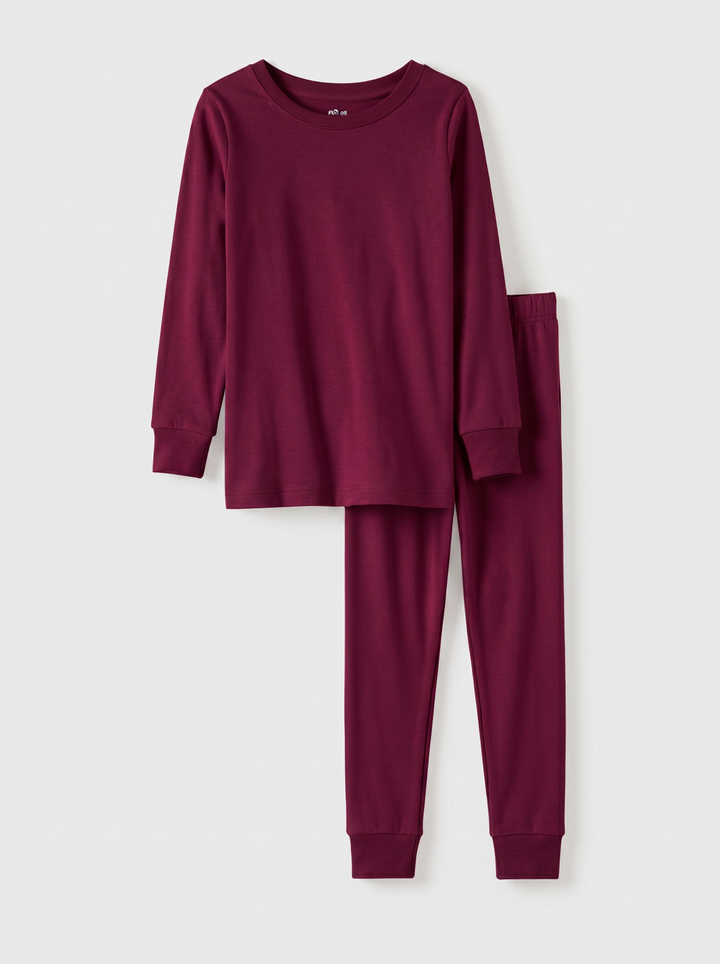 Solid Color Bamboo Two Piece Long Sleeve Pajama Set