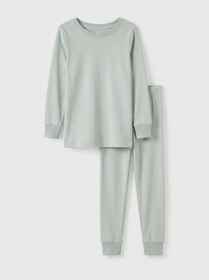 Solid Color Bamboo Two Piece Long Sleeve Pajama Set