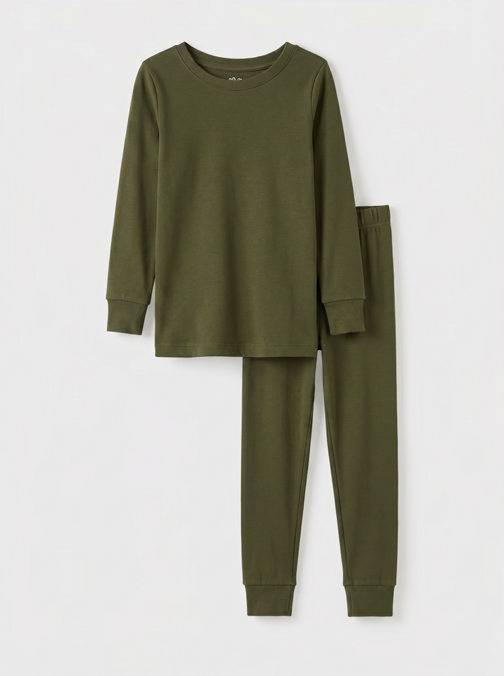 Solid Color Bamboo Two Piece Long Sleeve Pajama Set