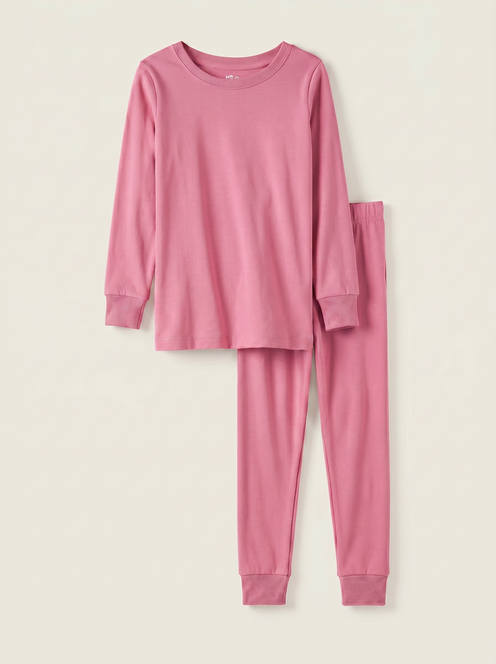 Solid Color Bamboo Two Piece Long Sleeve Pajama Set