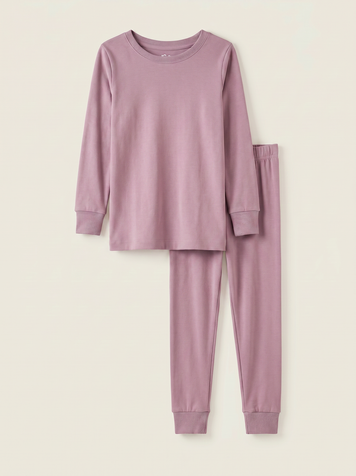 Solid Color Bamboo Two Piece Long Sleeve Pajama Set