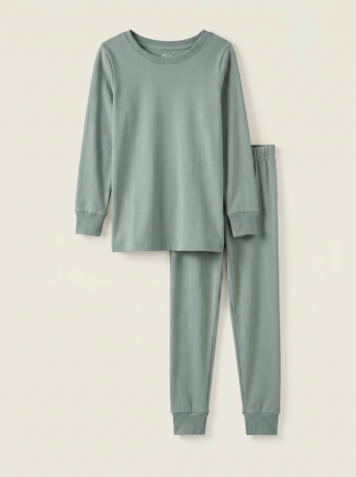 Solid Color Bamboo Two Piece Long Sleeve Pajama Set