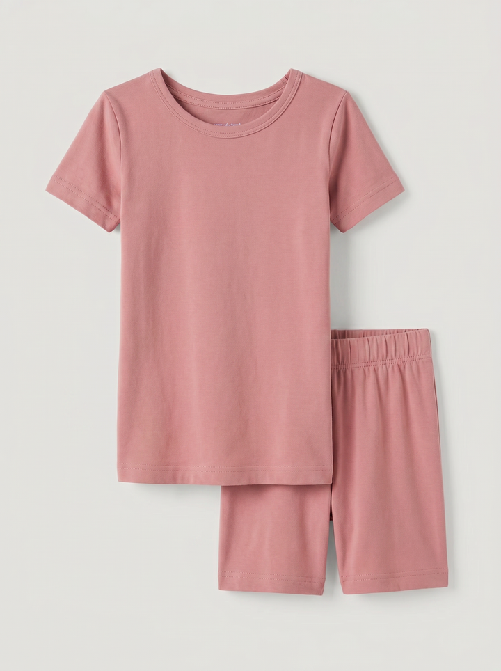 Solid Color Bamboo Two Piece Short Sleeve Short Pajama Set