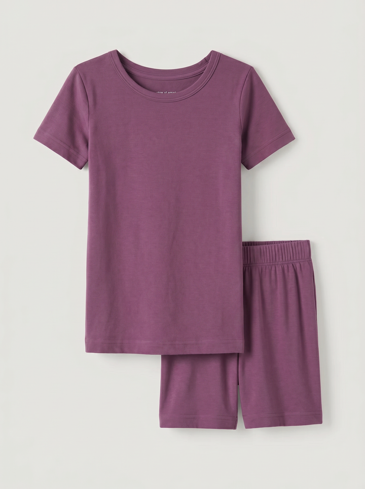 Solid Color Bamboo Two Piece Short Sleeve Short Pajama Set