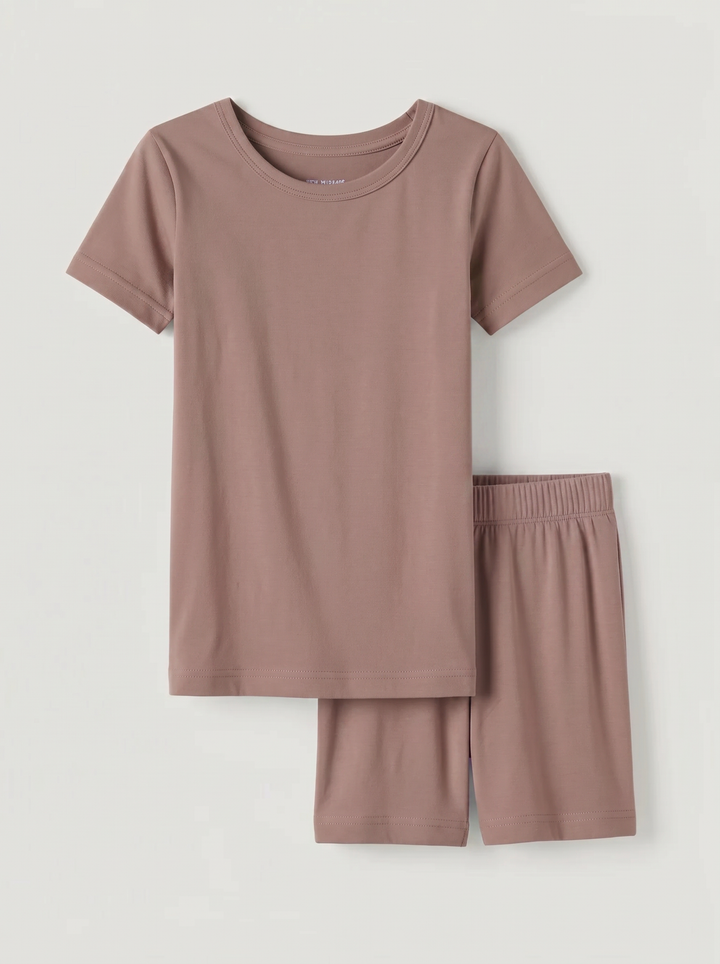 Solid Color Bamboo Two Piece Short Sleeve Short Pajama Set