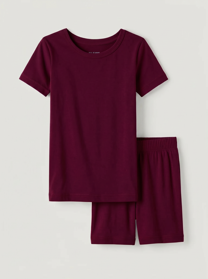 Solid Color Bamboo Two Piece Short Sleeve Short Pajama Set